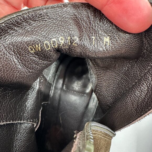 Stuart Weitzman Brown Suede Brass Buckle Stacked Heel Zipper 7 Ankle Boots - Picture 6 of 8